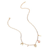Heart Bow Pearl Quatrefoil Cross Charm Station Paperclip Chain Necklace