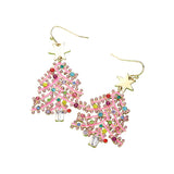 Stone Embellished Enamel Christmas Tree Dangle Earrings