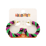 Enamel Halloween Twisted Hoop Earrings