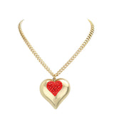 Crystal pave chunky heart pendant necklace