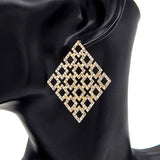 Rhinestone Embellished Diamond Shaped Metal Hoop Earrings