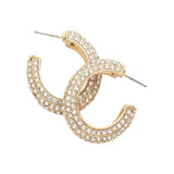 Rhinestone Embellished Oval Hoop Evening Earrings