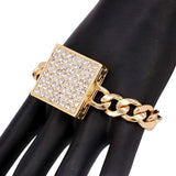 Rhinestone Embellished Square Pendant Metal Link Bracelet