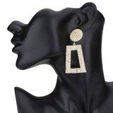 Rhinestone Pave Open Rectangle Dangle Evening Earrings