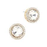 Rhinestone Trimmed Round Stone Stud Evening Earrings