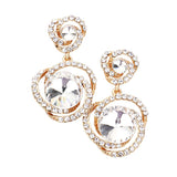 Round Stone Accented Link Dangle Evening Earrings