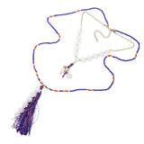 Double layer flower tassel drop beaded long necklace