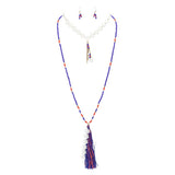 Double layer flower tassel drop beaded long necklace