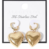 SECRET BOX Stainless Steel Heart Dangle Huggie Hoop Earrings