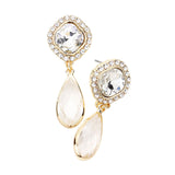 Square Clear Lucite Teardrop Dangle Evening Earrings