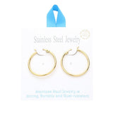 Stainless Steel 1.2 Inch Metal Hoop Pin Catch Earrings