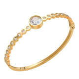 Stainless Steel Round CZ Stone Bezel Hinged Bangle Bracelet
