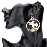 Stone Embellished Rudolph Accented Brass Dangle Earrings
