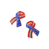 Stone Paved Enamel American USA Flag Bow Earrings