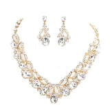 Teardrop Accented Stone Embellished Leaf Evening Necklace