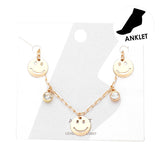 Triple Metal Smile Double Round Stone Station Anklet