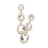 Triple Oval Glass Stone Drop Down Dangle Evening Earrings