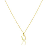 U Stainless Steel CZ Stone Paved Monogram Pendant Necklace