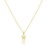 W Stainless Steel CZ Stone Paved Monogram Pendant Necklace