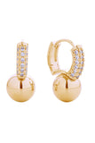 14K Ball Drop Pave CZ Huggie Earrings