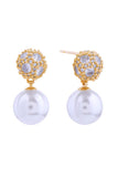 14K Crystal Top Pearl Drop Post Earrings