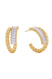 14K Duo Swirl Pave CZ Hoop Earrings