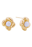 14K Flower Pearl Post Earrings