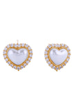 14K Heart Pearl Pave CZ Post Earrings