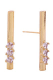 14K Long Bar Pave CZ Post Earring