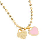 Gold Dipped Double Heart Pendant Bubble Chain Necklace