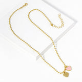 Gold Dipped Double Heart Pendant Bubble Chain Necklace