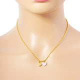 Gold Dipped Double Heart Pendant Bubble Chain Necklace