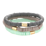 3PCS Metal Cylinder Heishi Beaded Stretch Bracelets