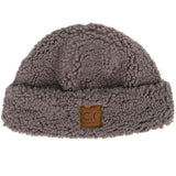 C.C Women's Sherpa Cuff Beanie with Suede Logo