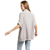 Colored Edge Front Pockets Zipper Cape Ruana Jacket
