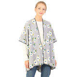 Floral Pattern Wool Blended Winter Kimono Poncho