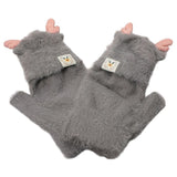 Fuzzy Reindeer Ear Fingerless Flap Winter Gloves