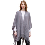 Geometry Open Knit Ruana With Fringe