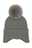 C.C Earflap Pom Knit Solid Beanie
