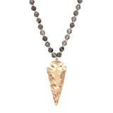Hammered Metal Arrow Pendant Faceted Beads Long Necklace