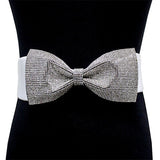 Rhinestone Pave Crystal Embellished Bow Detail Glamorous Elastic Stretch Belt