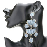 Raffia Wrapped Geometric Metal Link Dangle Earrings