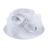 Rhinestone Embellished Feather Accented Mesh Bow Dressy Hat