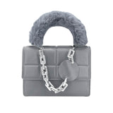 Solid Faux Fur Handle Tote Crossbody Bag