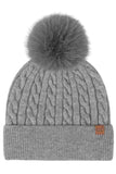 C.C Cable Knit Pattern Pom and Cuff Beanie Hat