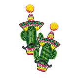 Felt Back Seed Beaded Cactus Dangle Earrings