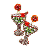 Felt Back Martini Rhinestone Pearl Beads Dangle Earrings