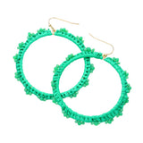 Beaded Pointed Raffia Wrapped Open Circle Dangle Earrings