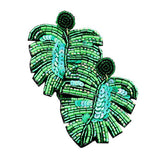 Beaded Tropical Leaf Dangle Earrings