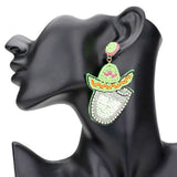 Felt Back Seed Beaded Cowboy Hat Accented Dangle Earrings